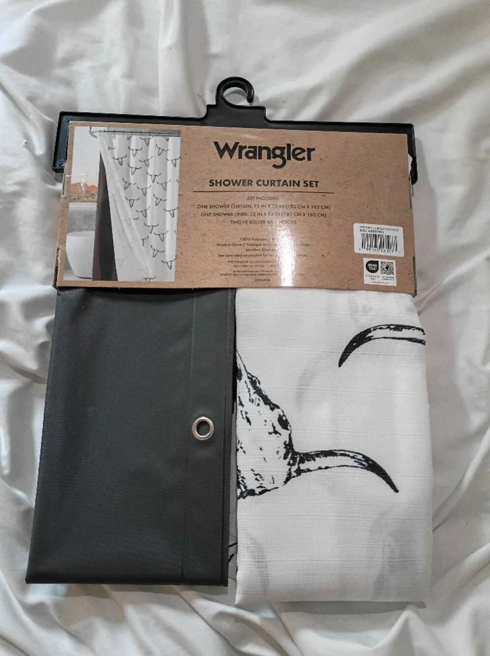 Wrangler Black & White Skull Print Shower Curtain Set 72x72